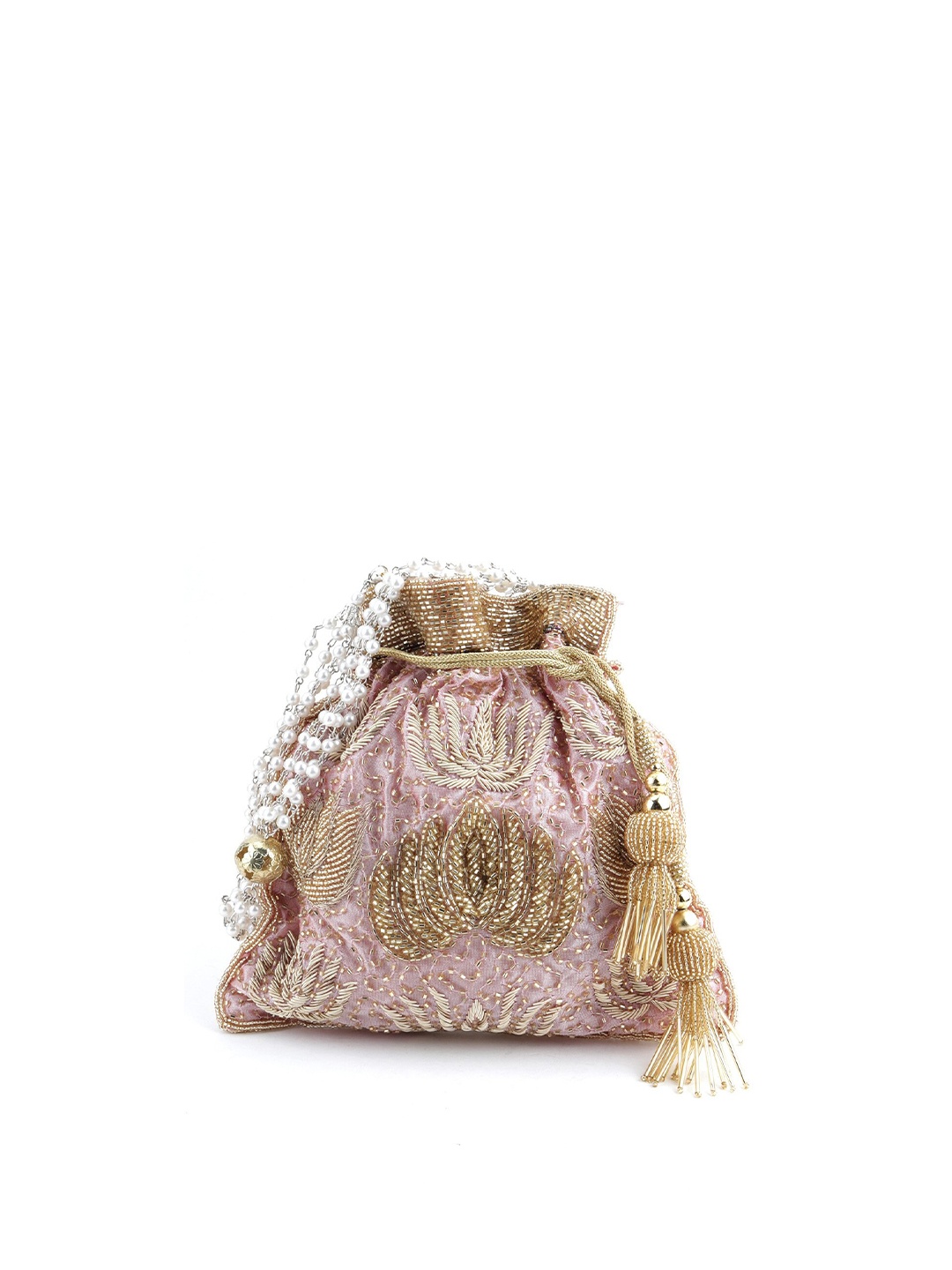 

ODETTE Pink & White Embellished Potli Clutch