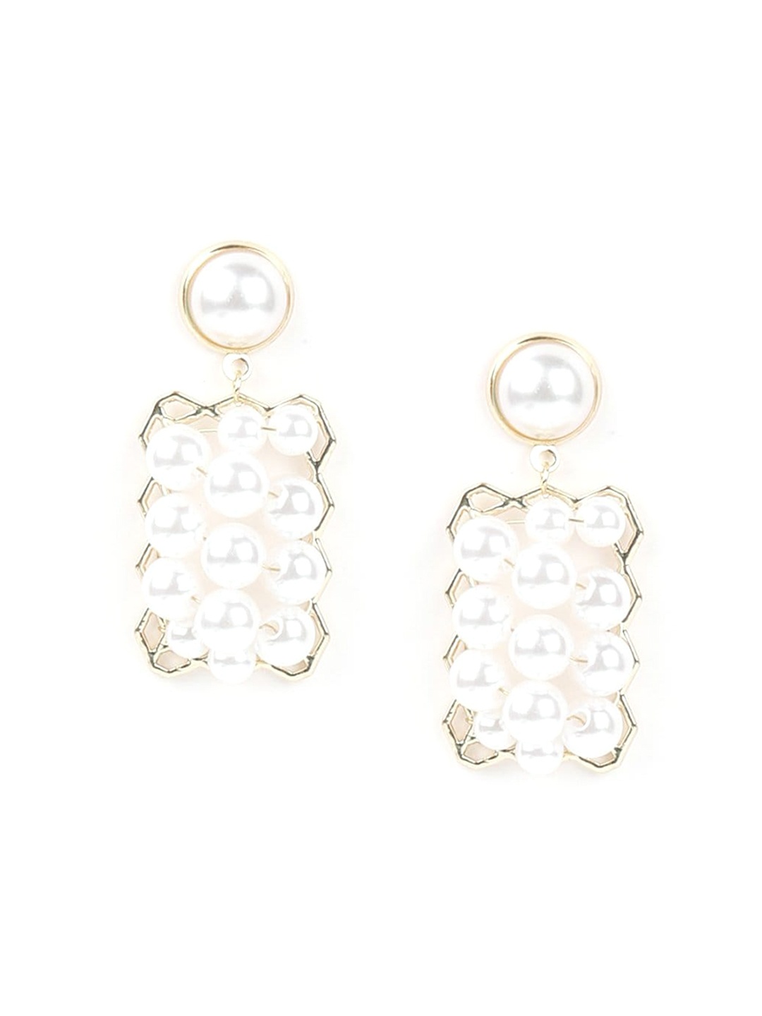 

ODETTE Gold-Toned & White Contemporary Drop Earrings