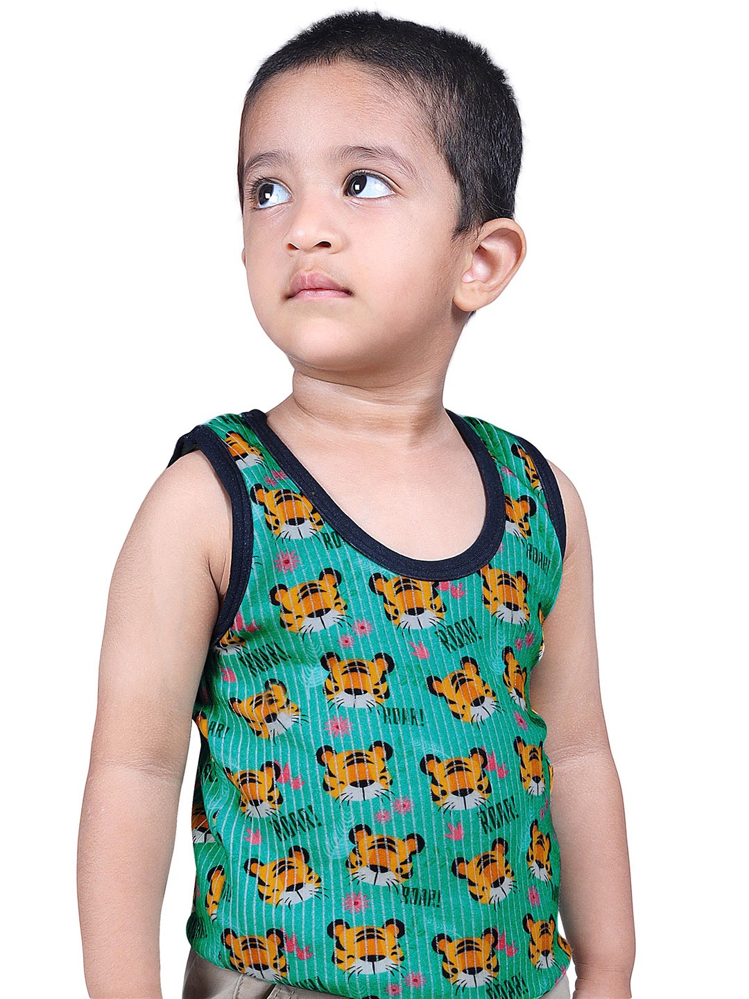 

D'Chica Boys Green & Yellow Lion Printed Cotton Thermal Top