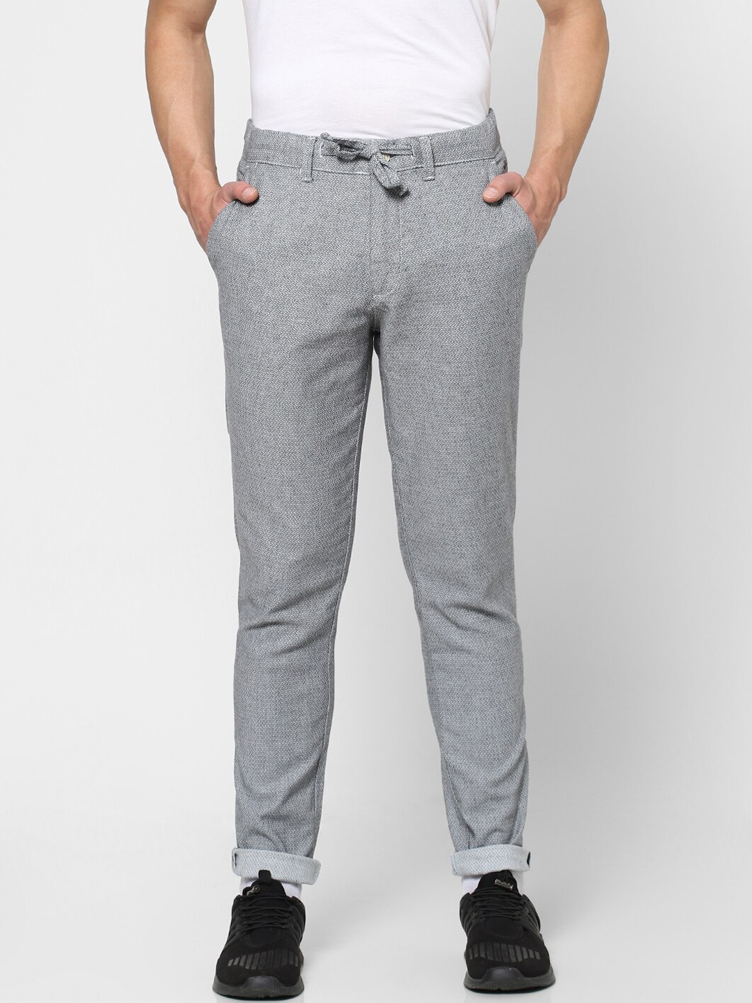 

Jack & Jones Men Grey Textured Formal Trousers
