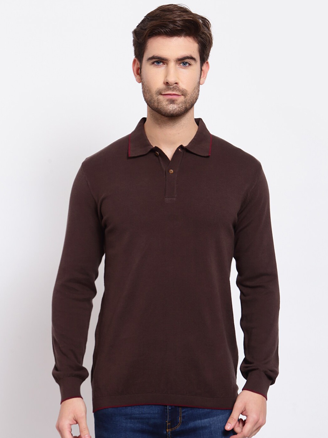 

Kalt Men Brown Polo Collar T-shirt