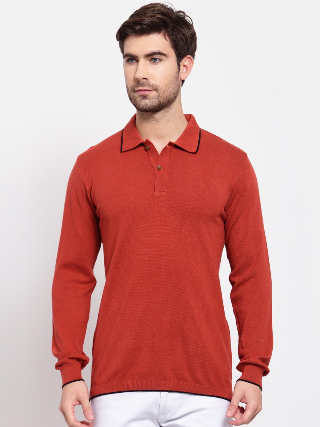 

Kalt Men Rust Polo Collar Cotton T-shirt