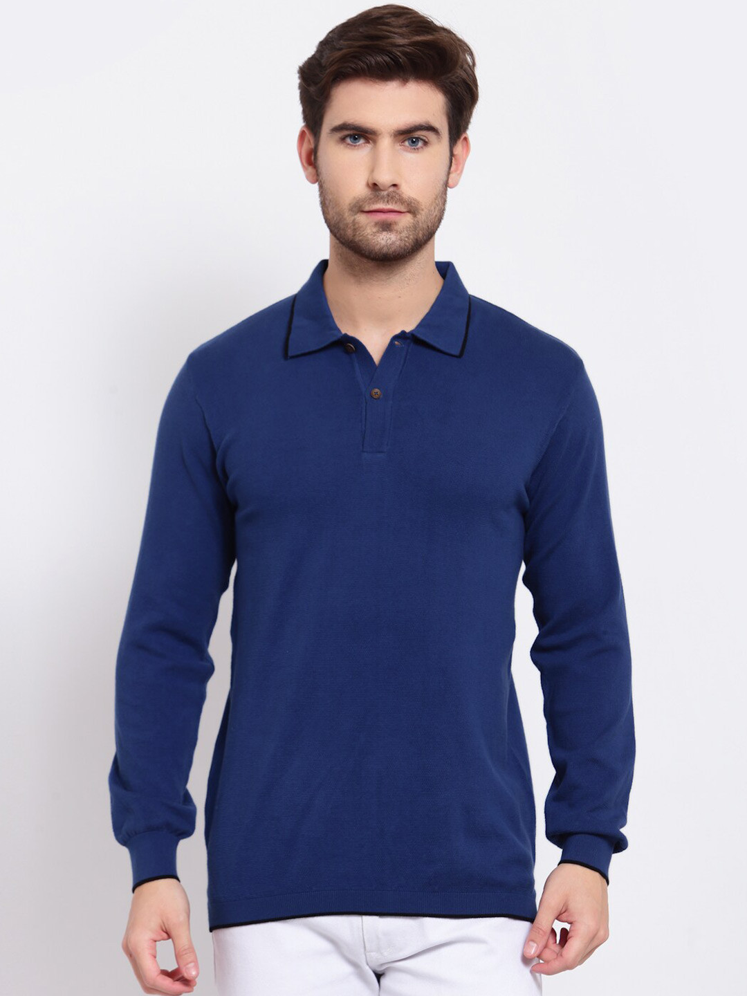 

Kalt Men Blue Polo Collar T-shirt