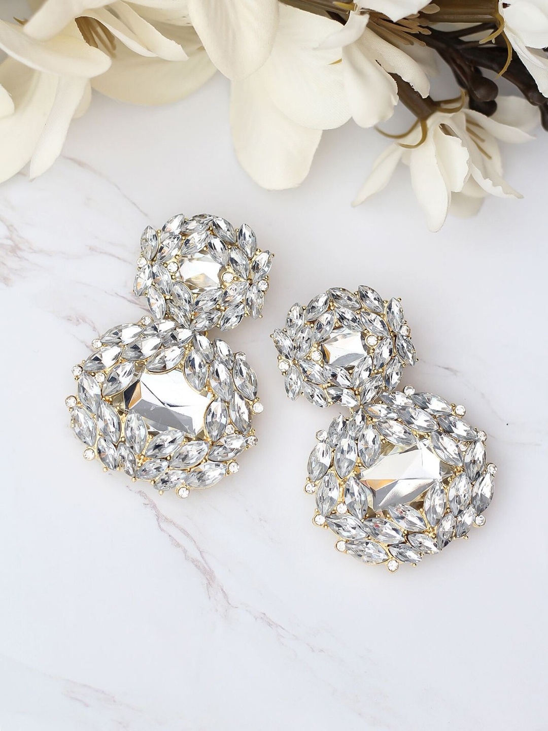 

Bellofox Silver-Toned Contemporary Jhumkas Earrings