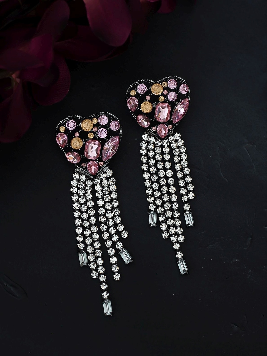

Bellofox Silver-Plated Pink & White Heart Shaped Drop Earrings