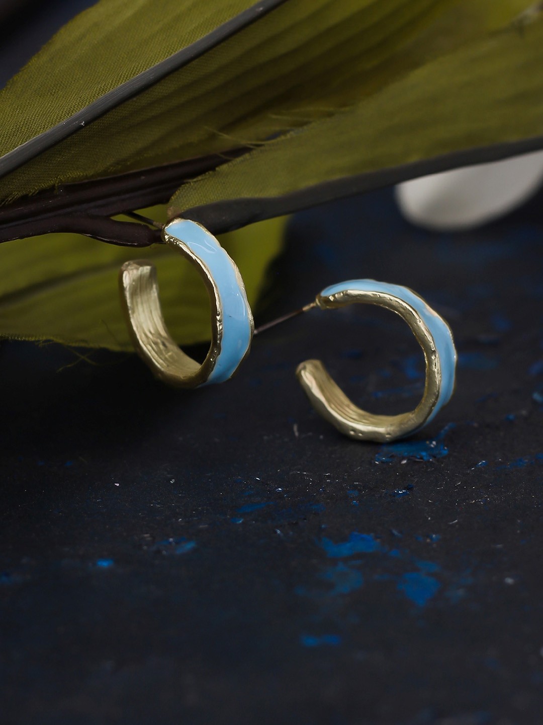 

Bellofox Gold-Plated & Blue Circular Half Hoop Earrings