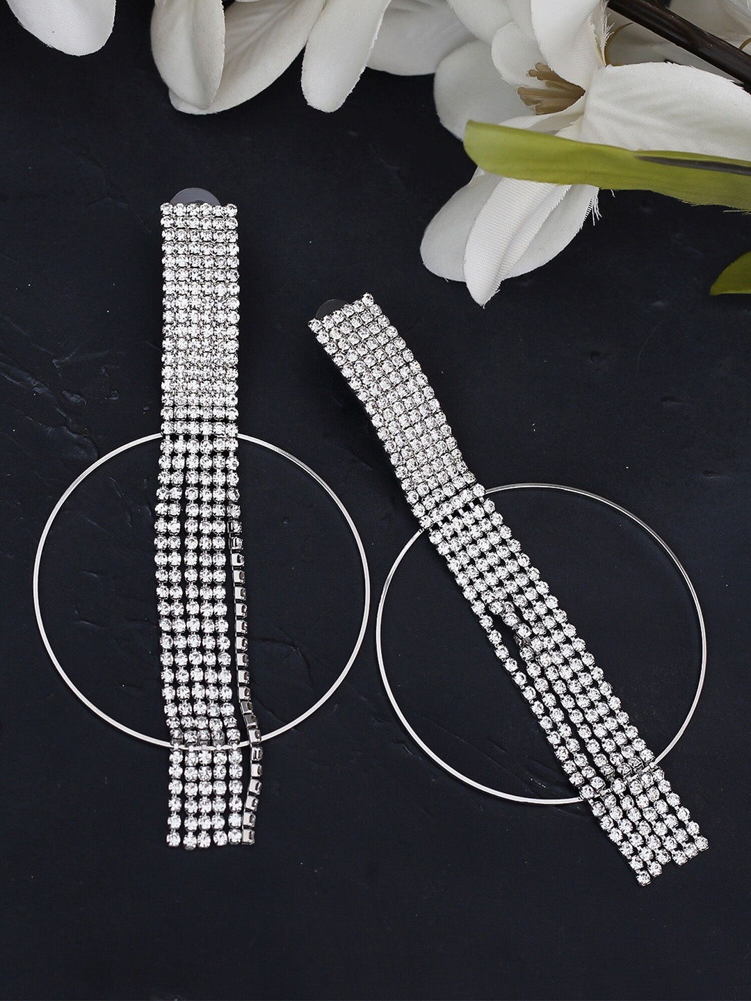 

Bellofox Silver-Toned Circular Drop Earrings