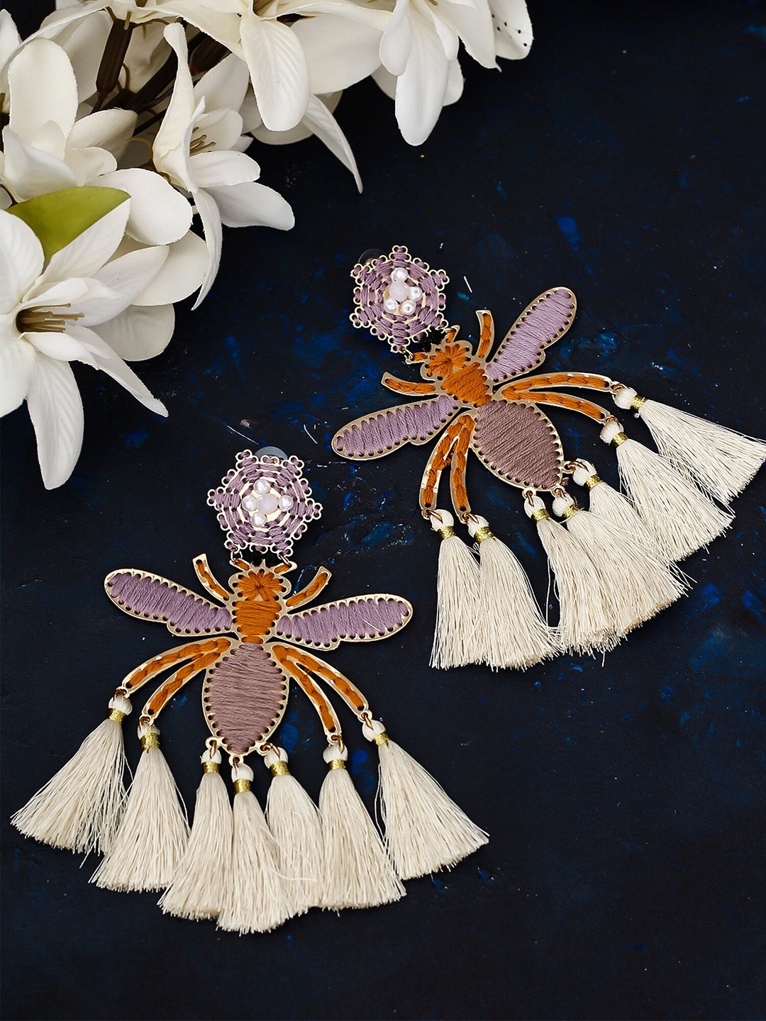 

Bellofox Gold-Plated Beige & Purple Quirky Drop Earrings