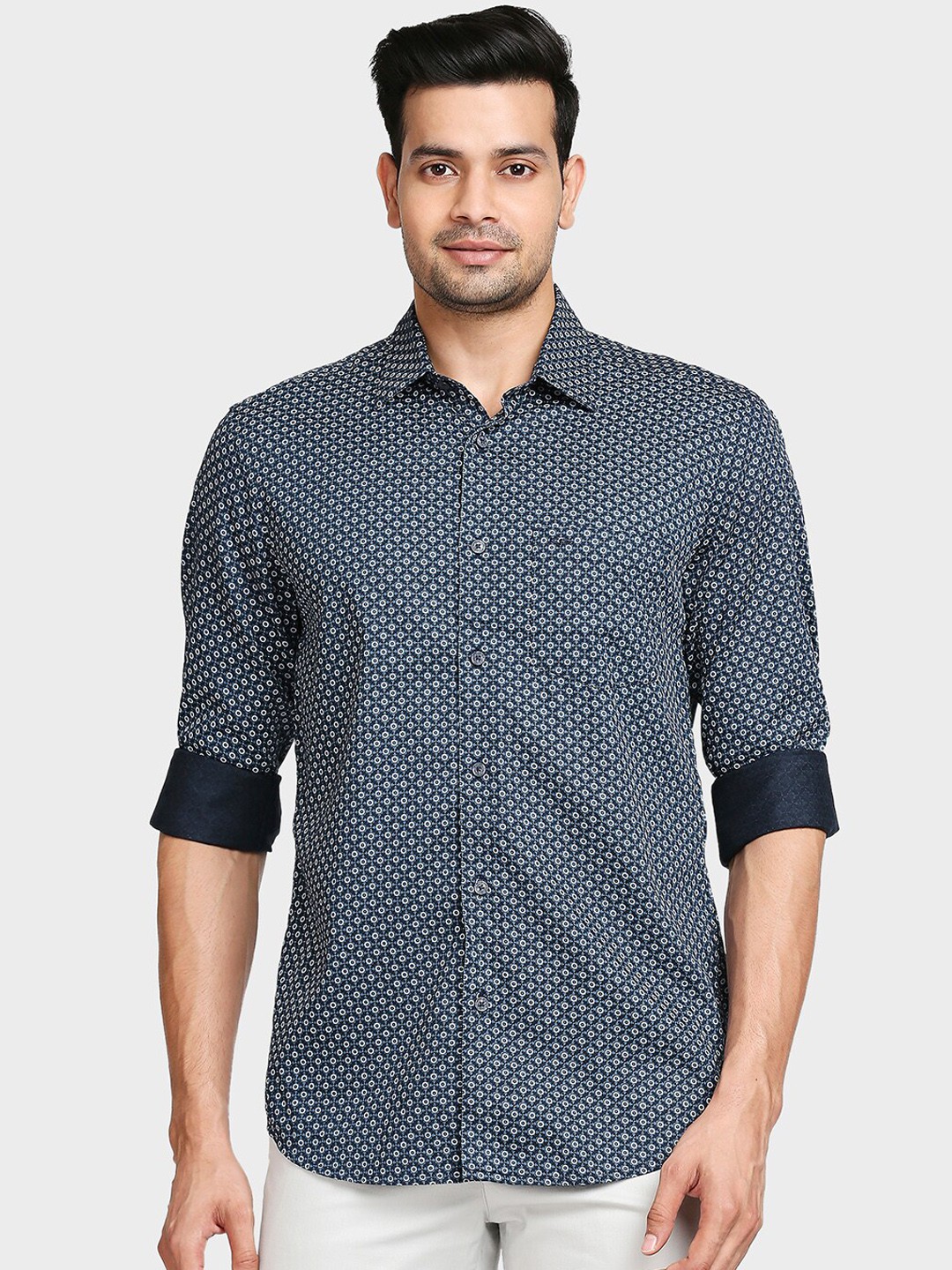 

ColorPlus Men Blue Tailored Fit Opaque Printed Casual Shirt