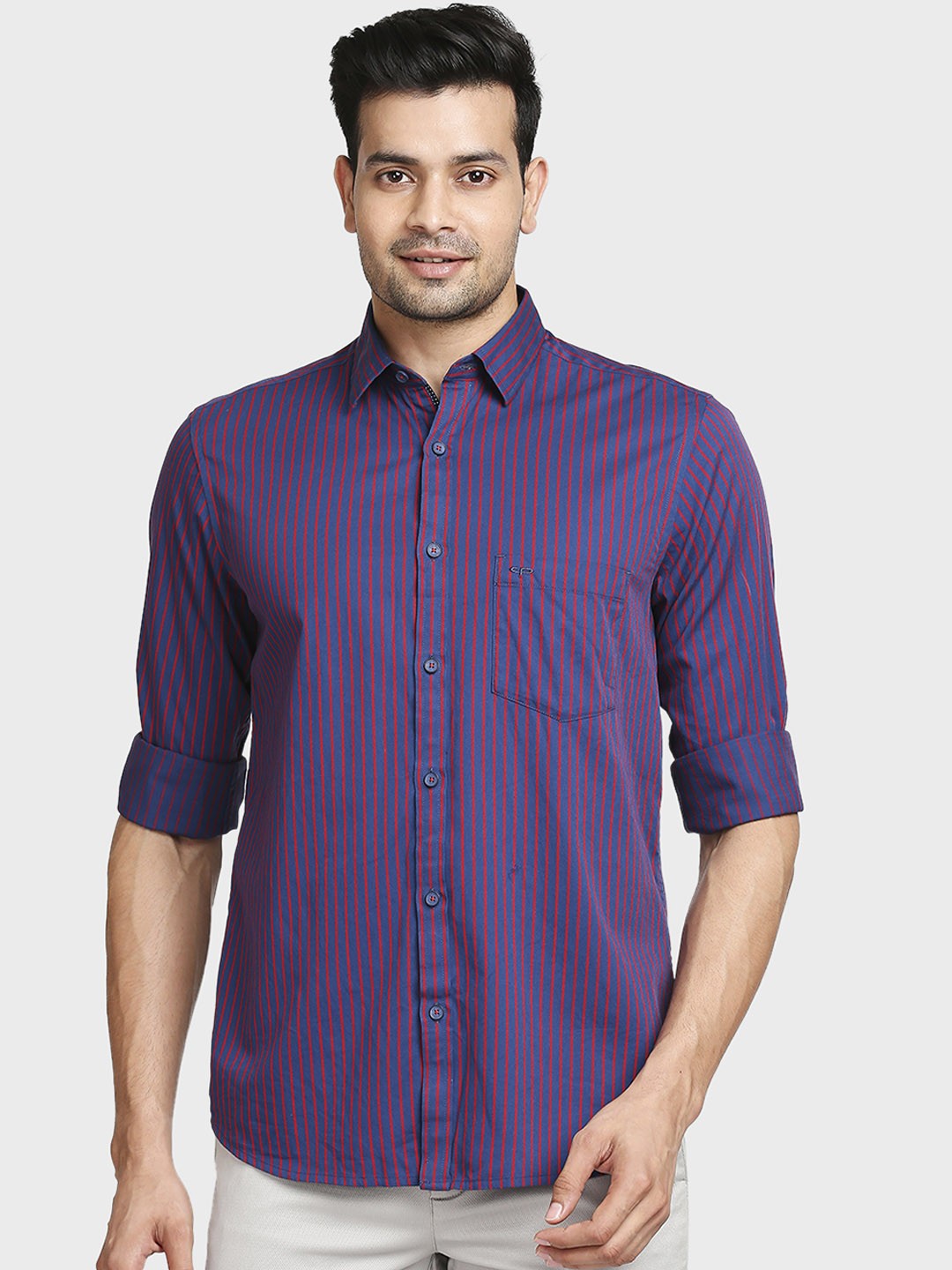 

ColorPlus Men Red Tailored Fit Opaque Striped Casual Shirt