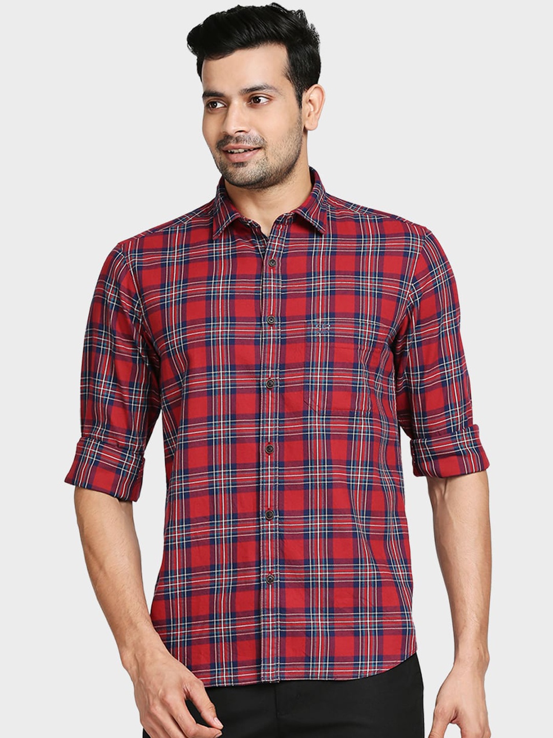 

ColorPlus Men Red Tailored Fit Opaque Checked Casual Shirt