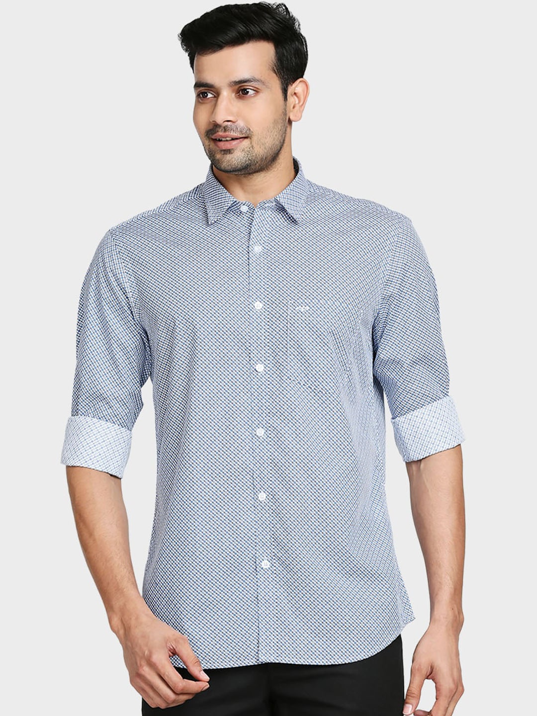 

ColorPlus Men White Tailored Fit Opaque Printed Cotton Casual Shirt