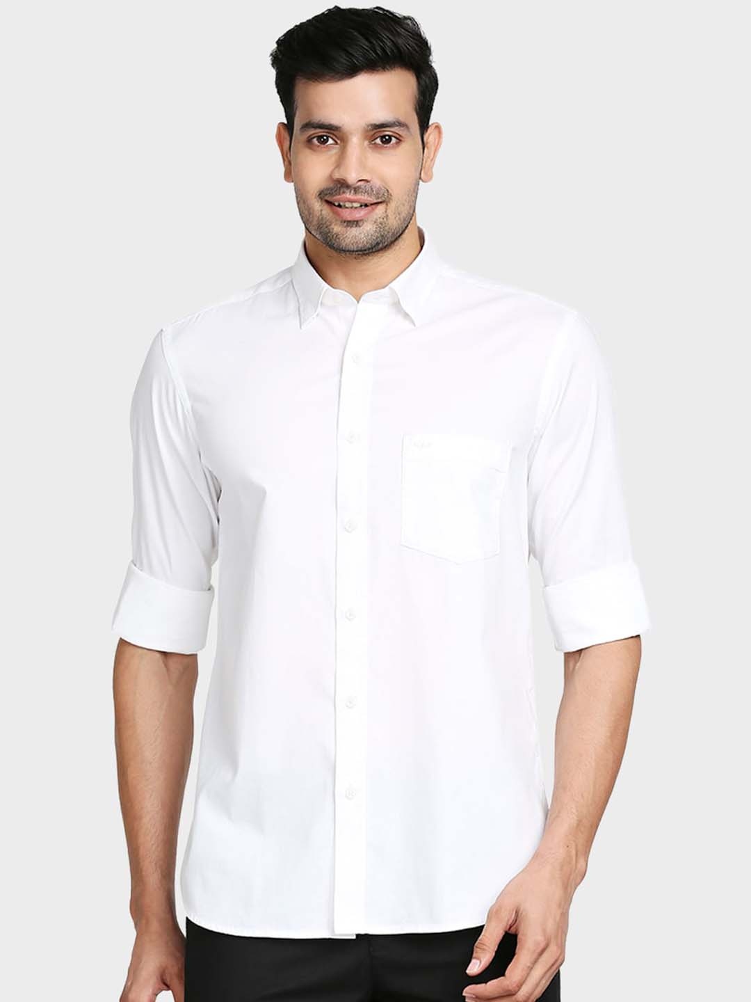 

ColorPlus Men White Tailored Fit Opaque Casual Shirt