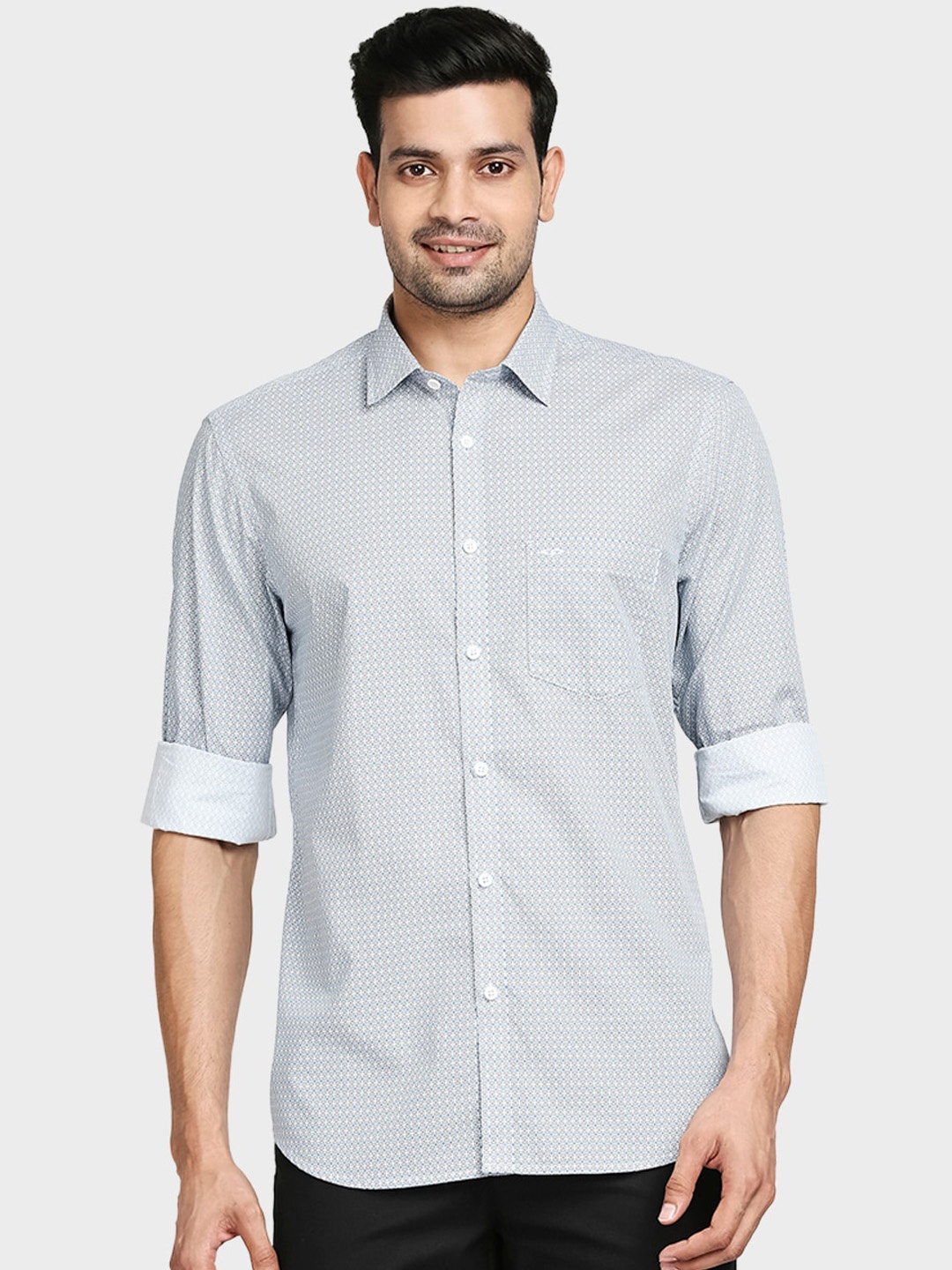 

ColorPlus Men Blue Tailored Fit Opaque Printed Casual Shirt