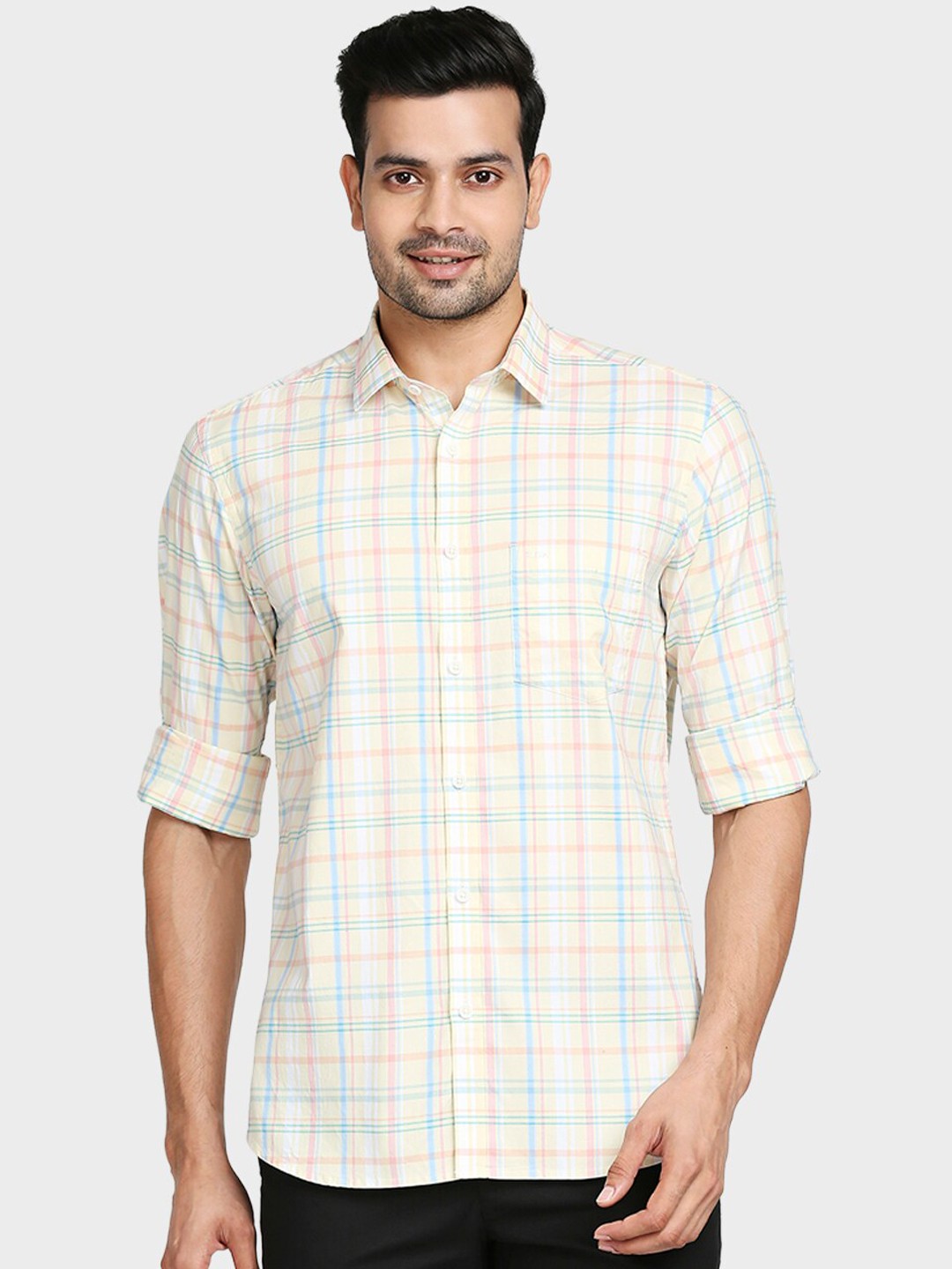 

ColorPlus Men Yellow Tailored Fit Tartan Checks Opaque Checked Casual Shirt