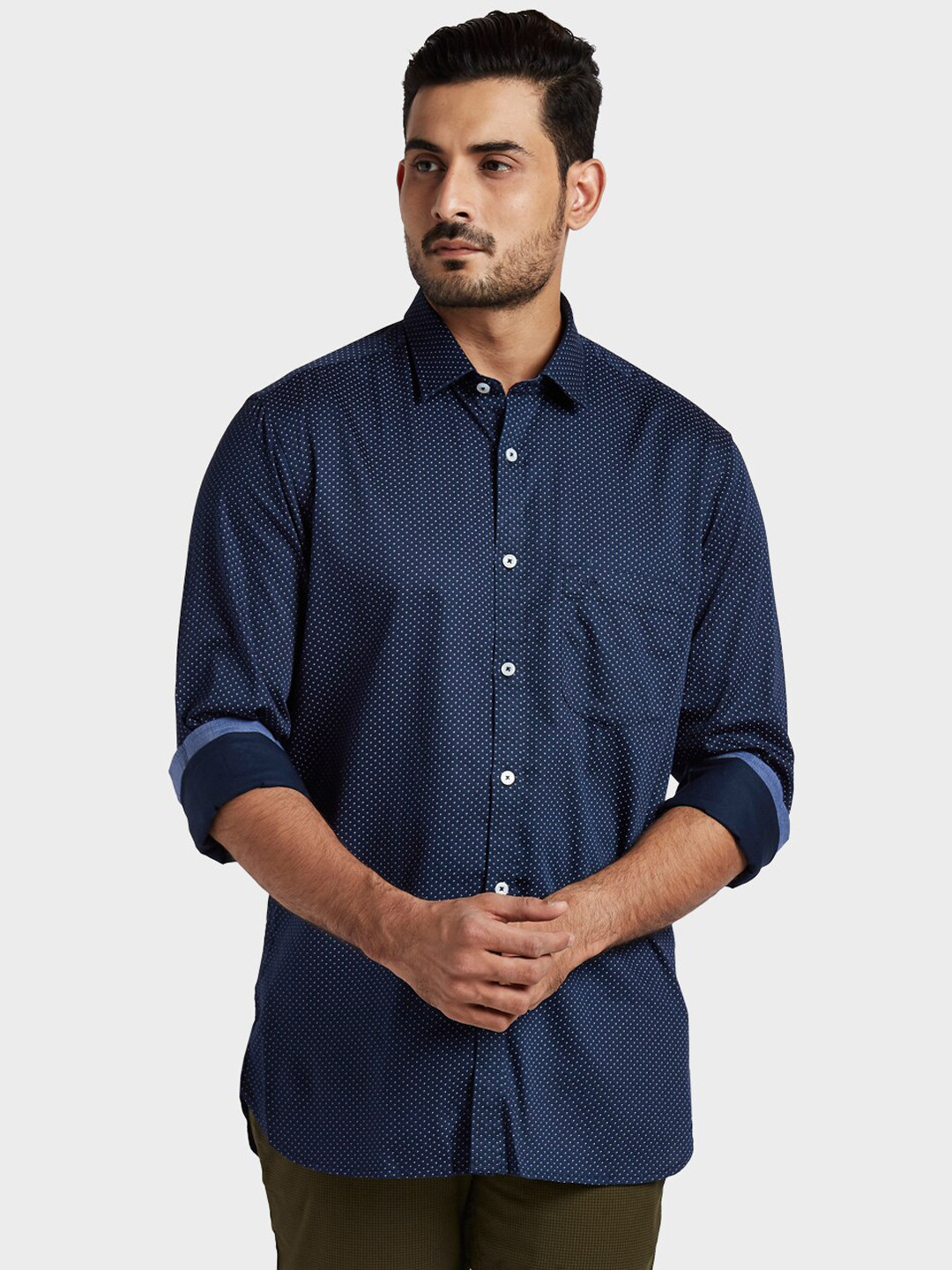 

ColorPlus Men Blue Tailored Fit Opaque Casual Shirt