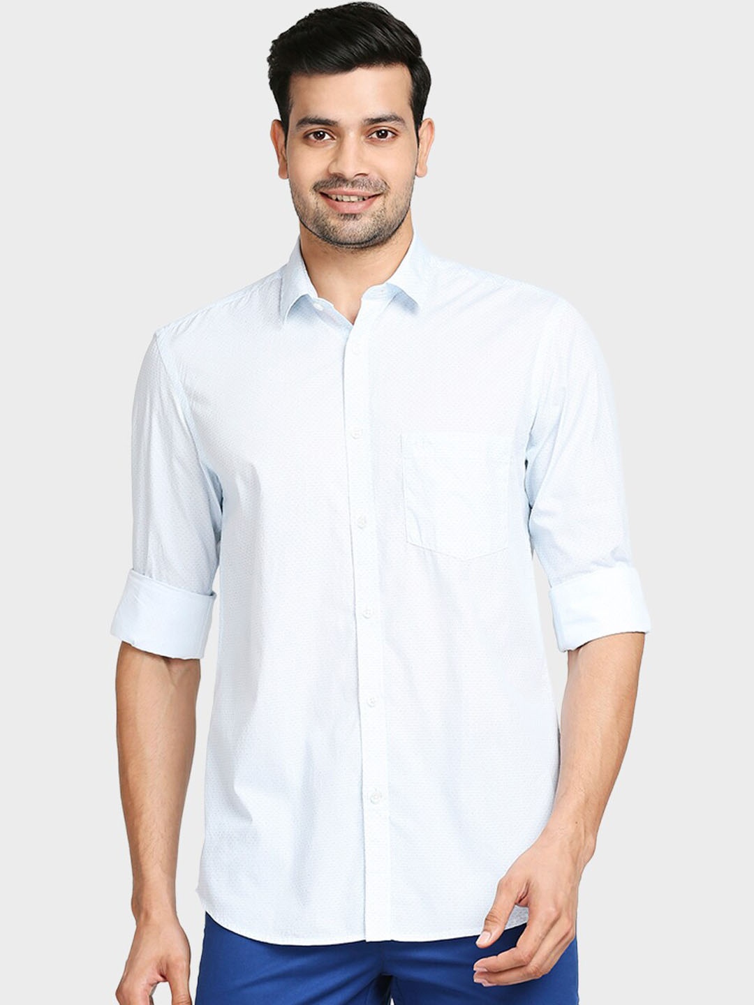 

ColorPlus Men Blue Tailored Fit Opaque Printed Casual Shirt