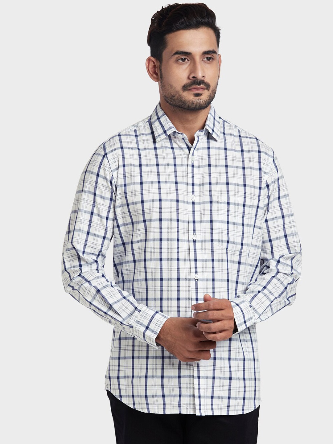

ColorPlus Men White Tailored Fit Opaque Checked Casual Shirt