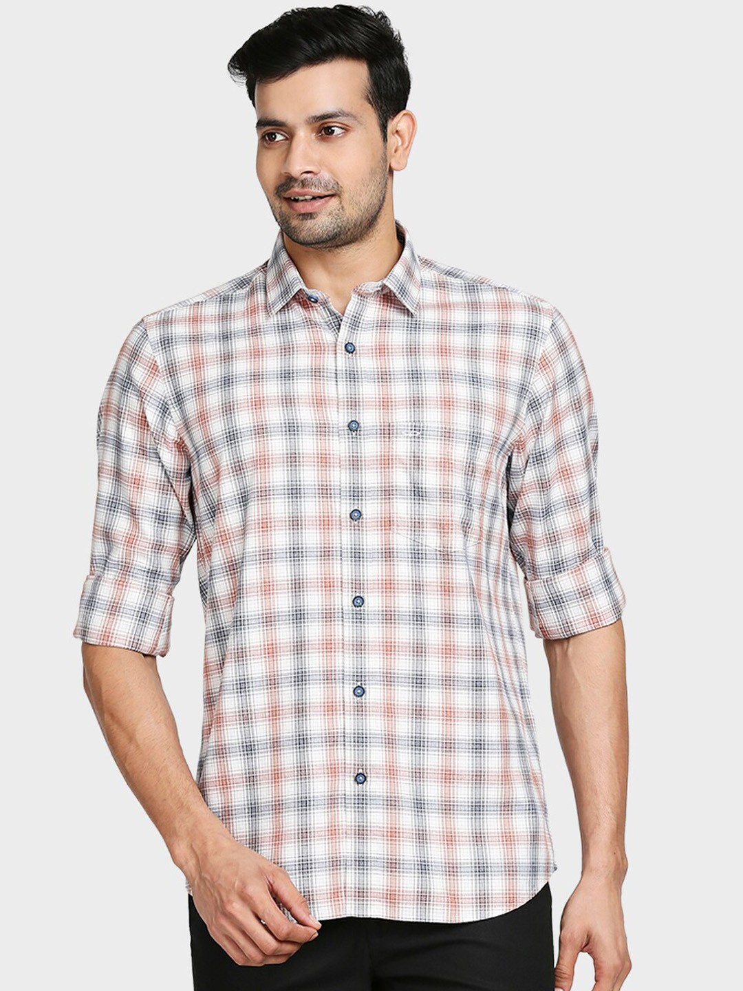 

ColorPlus Men Brown Tailored Fit Opaque Checked Casual Shirt