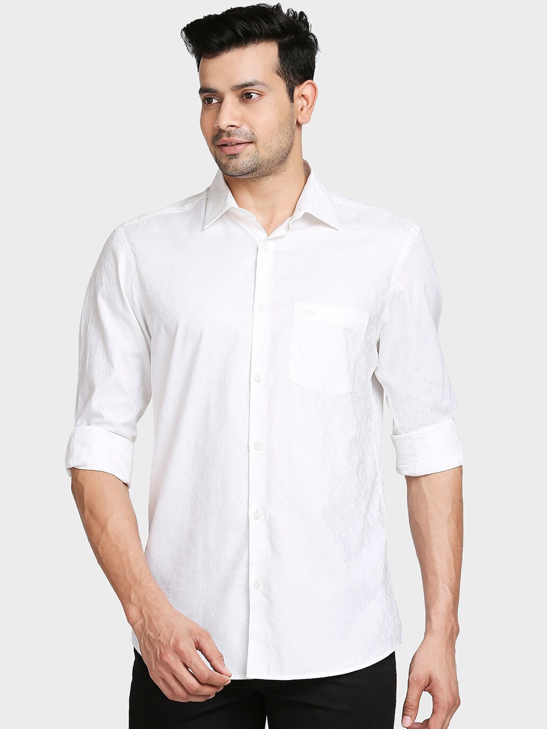 

ColorPlus Men White Self-Design Tailored Fit Casual Cotton Shirt