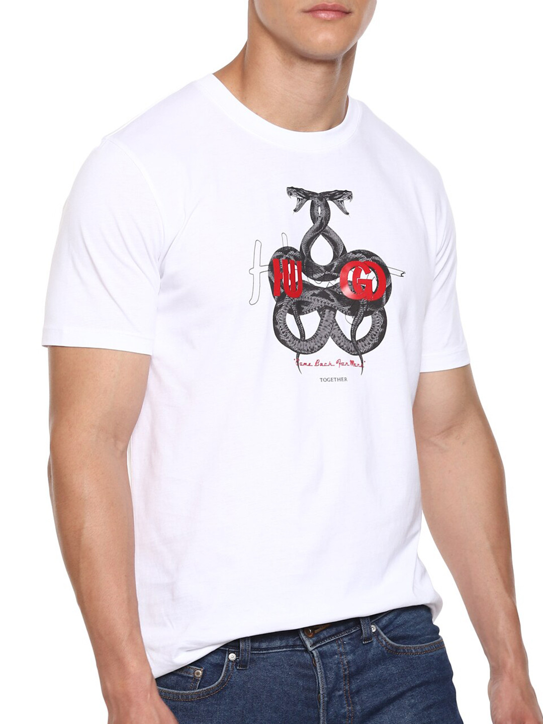 

HUGO Men White Graphic Printed T-shirt