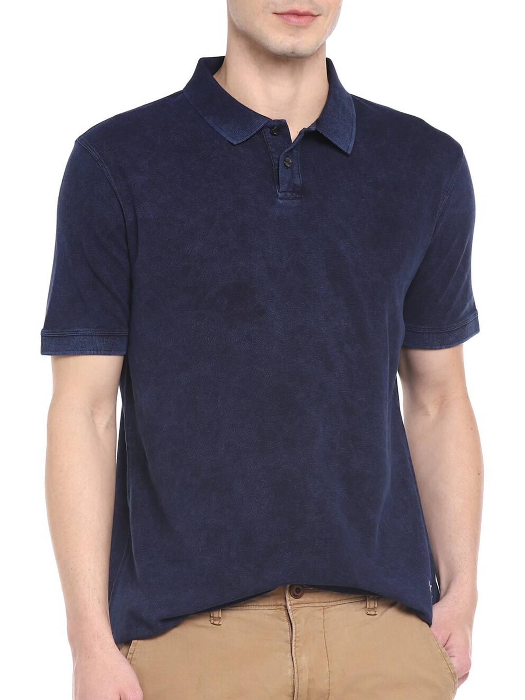 

HUGO Men Navy Blue Floral Polo Collar Applique T-shirt