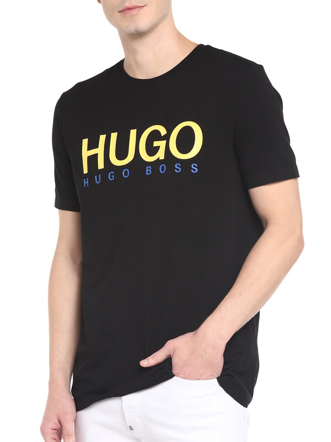 

HUGO Men Black Typography Printed Applique T-shirt