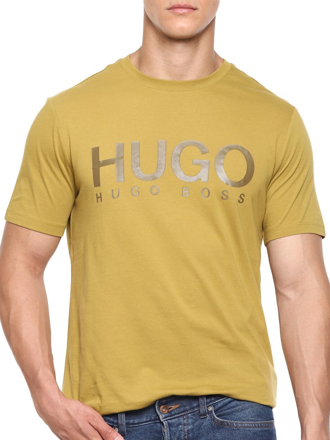 

HUGO Men Olive Green Brand Logo Printed T-shirt
