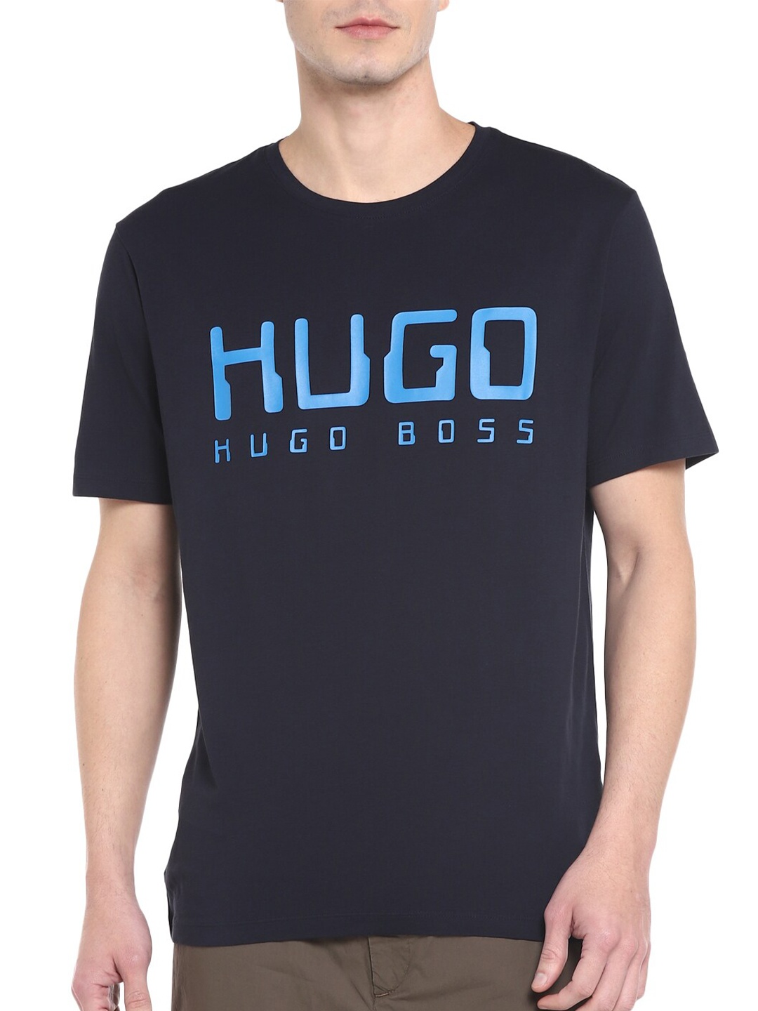 

HUGO Men Navy Blue Typography Printed Applique T-shirt