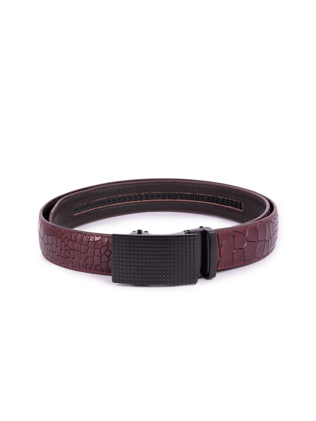

BANGE Men Burgundy Croc-Textured Leather Autolock Belt