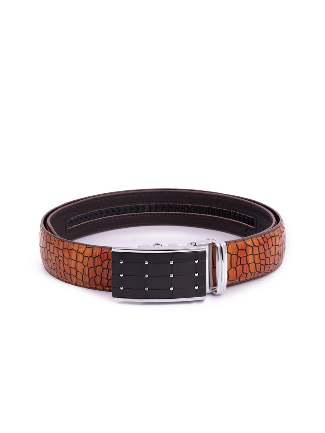 

BANGE Men Brown Textured Leather Belt