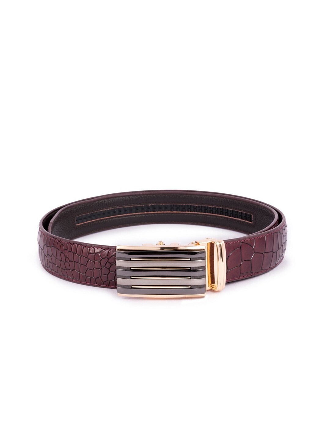 

BANGE Men Red Textured Leather Autolock Belt Belt