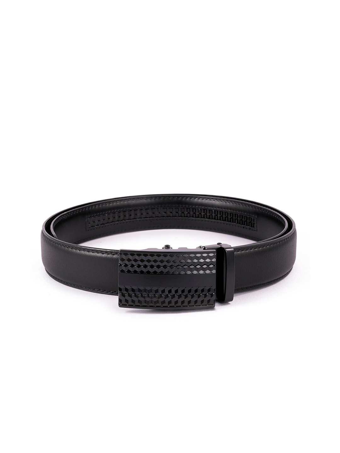 

BANGE Men Black Genuine Leather Autolock Honeycomb Pattern Buckle Formal Belt