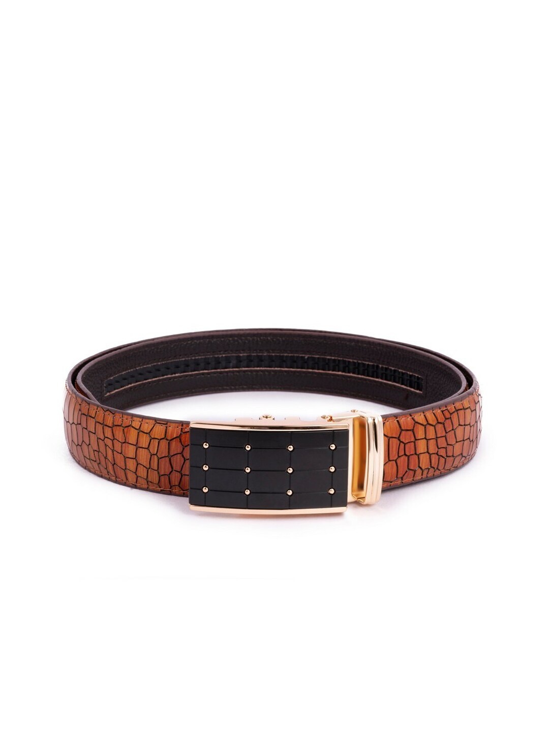 

BANGE Men Brown Crocodile Pattern Textured Leather Belt