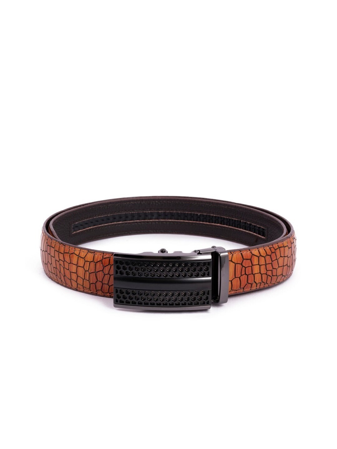 

BANGE Men Brown Animal Skin Textured Leather Belt