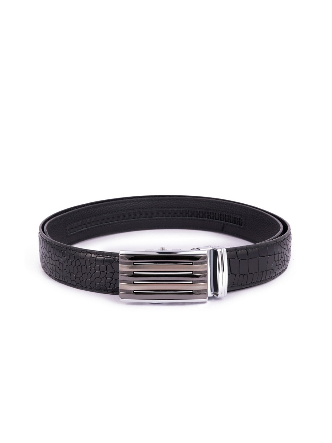 

BANGE Men Black Crocodile Textured Leather Formal Belt
