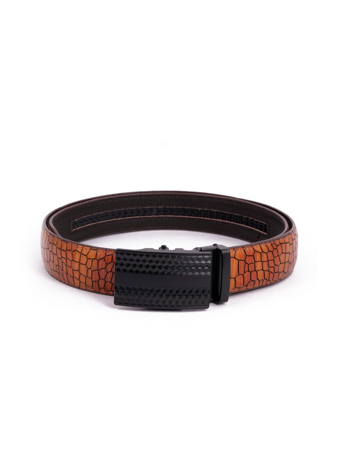 

BANGE Men Brown Crococdile Textured Leather Belt