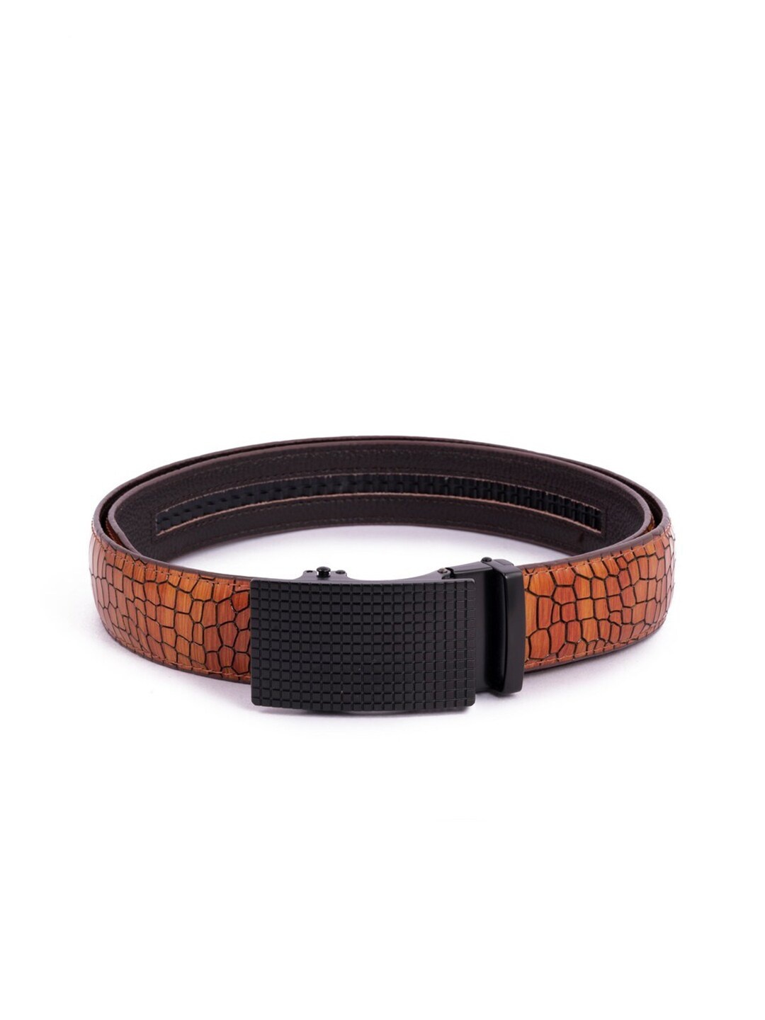 

BANGE Men Brown Textured Leather Autolock Belt