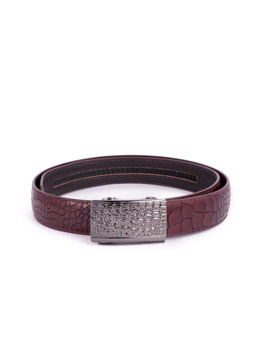 

BANGE Men Red Textured Leather Autolock Belt Belt