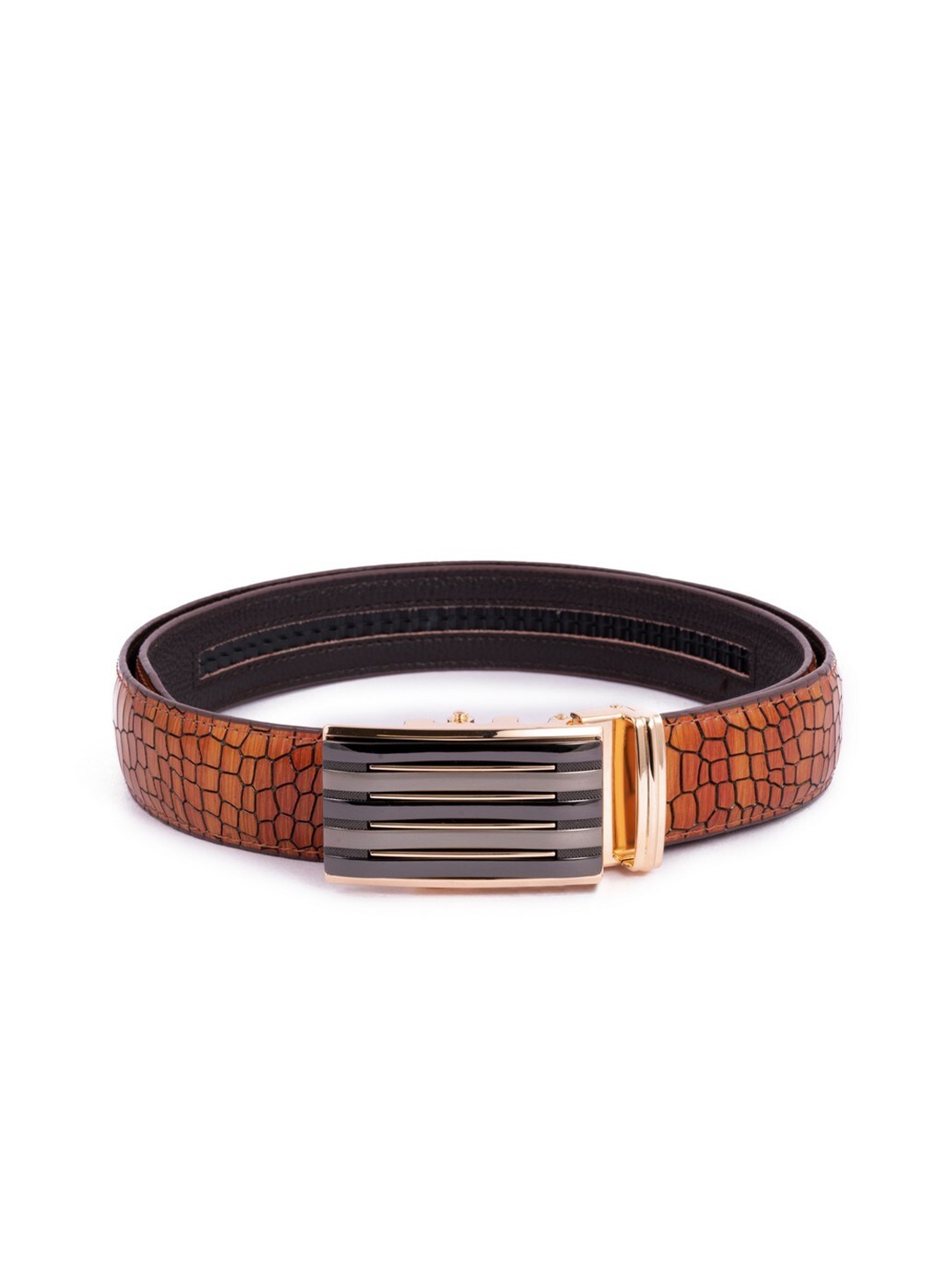 

BANGE Men Brown Crocodile Textured Leather Belt