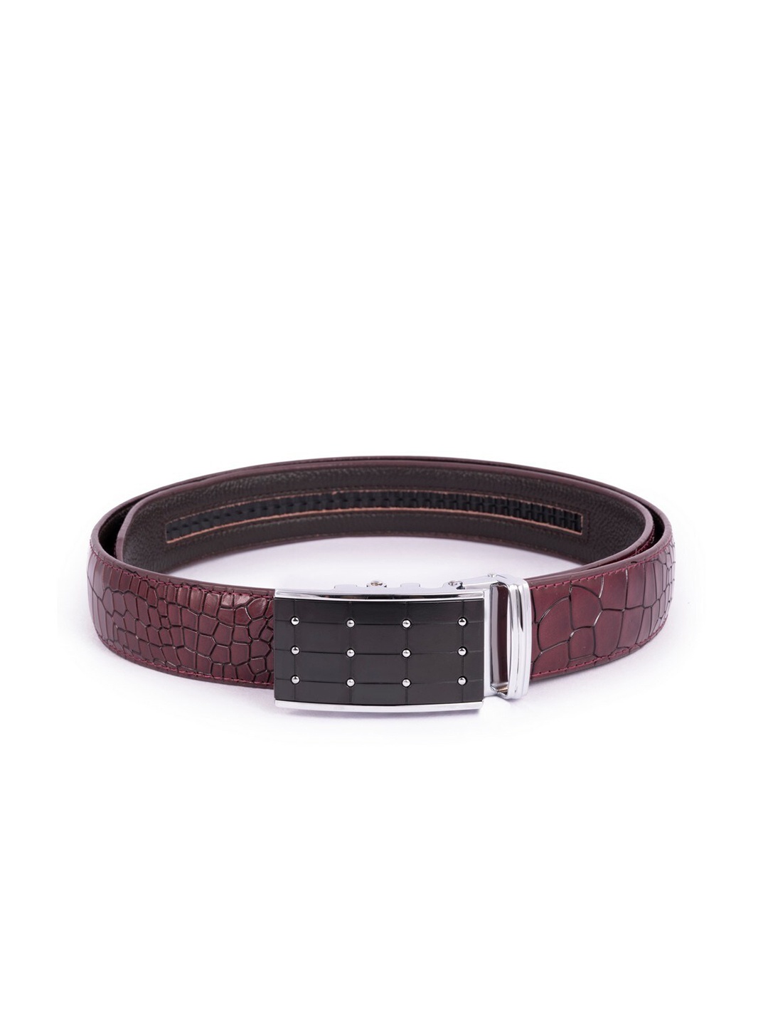 

BANGE Men Burgundy Croc-Textured Leather Autolock Formal Belt