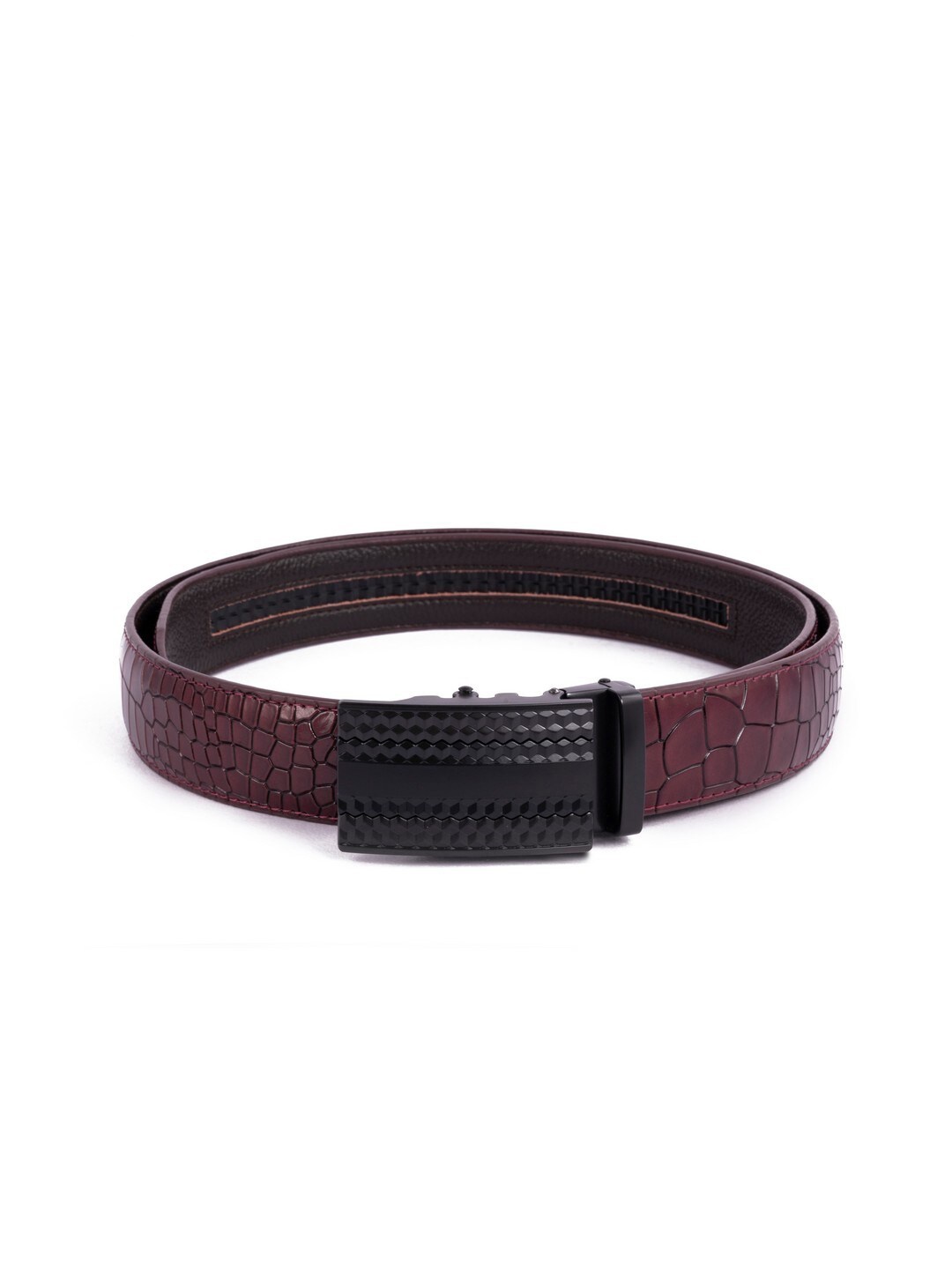

BANGE Men Red Crococdile Pattern Leather Belt with Honeycomb Pattern Buckle
