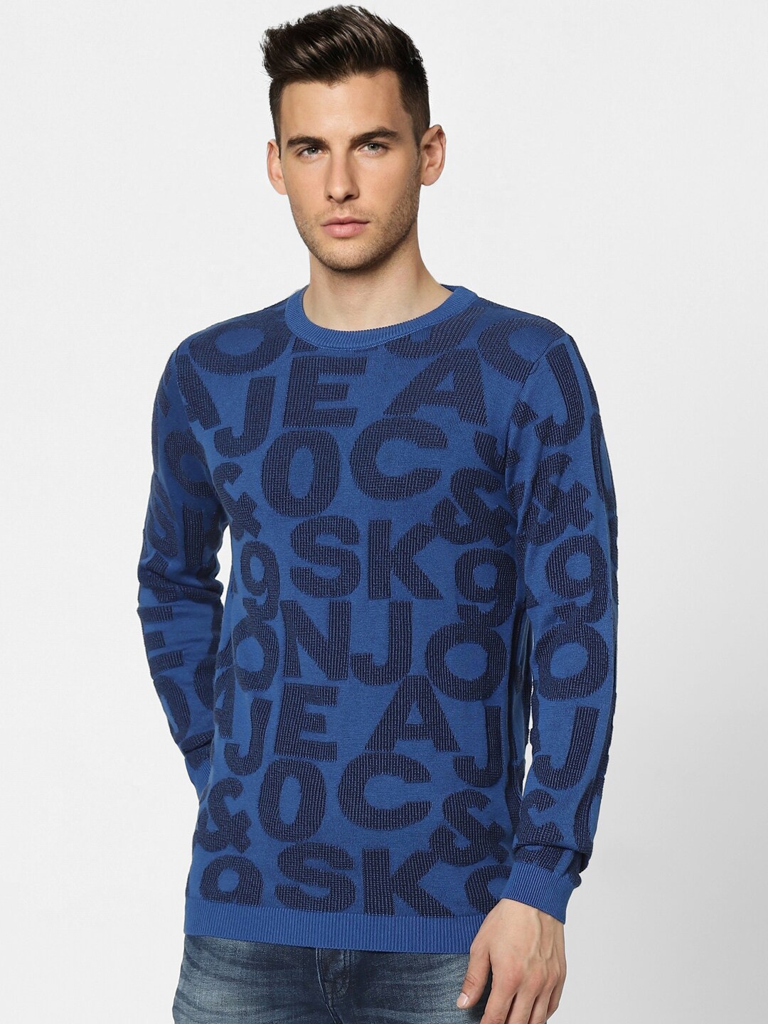 

Jack & Jones Men Blue Typography Printed Pullover