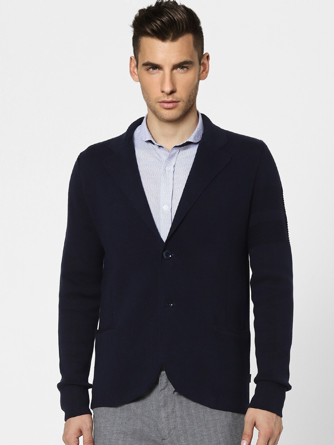 

Jack & Jones Men Navy Blue Solid Single-Breasted Blazer