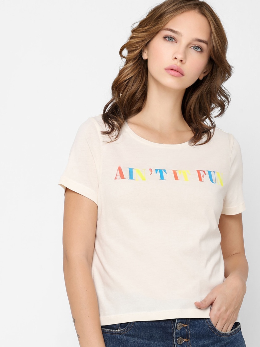 

ONLY Women White Typography Printed T-shirt
