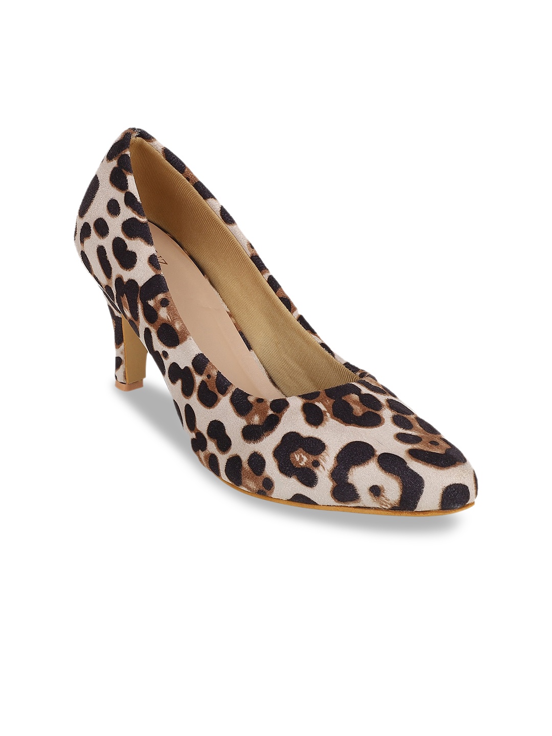 

SHUZ TOUCH White Animal Printed Velvet Kitten Pumps, Brown