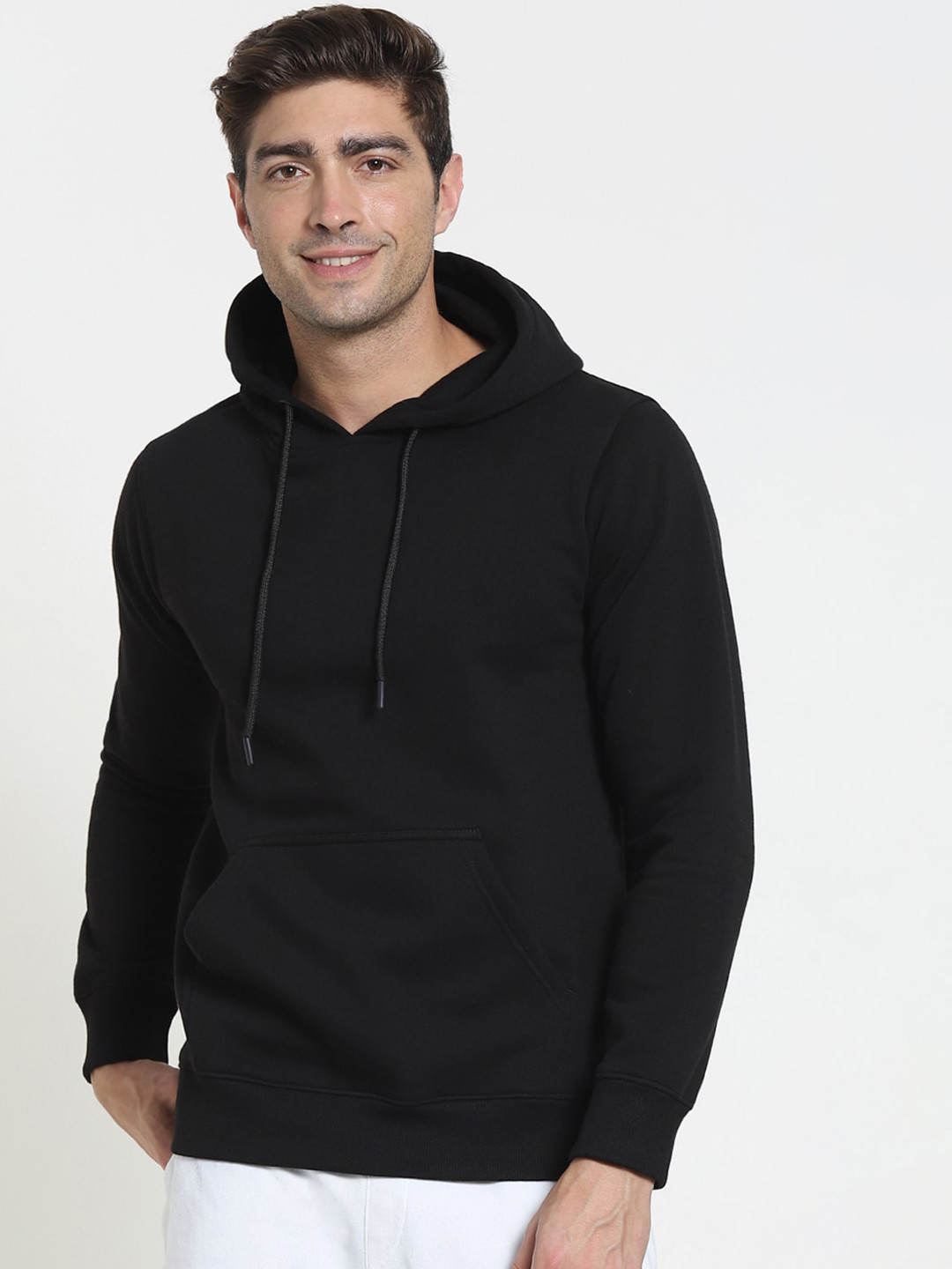 

Bewakoof Men Black Fleece Hooded Sweatshirt