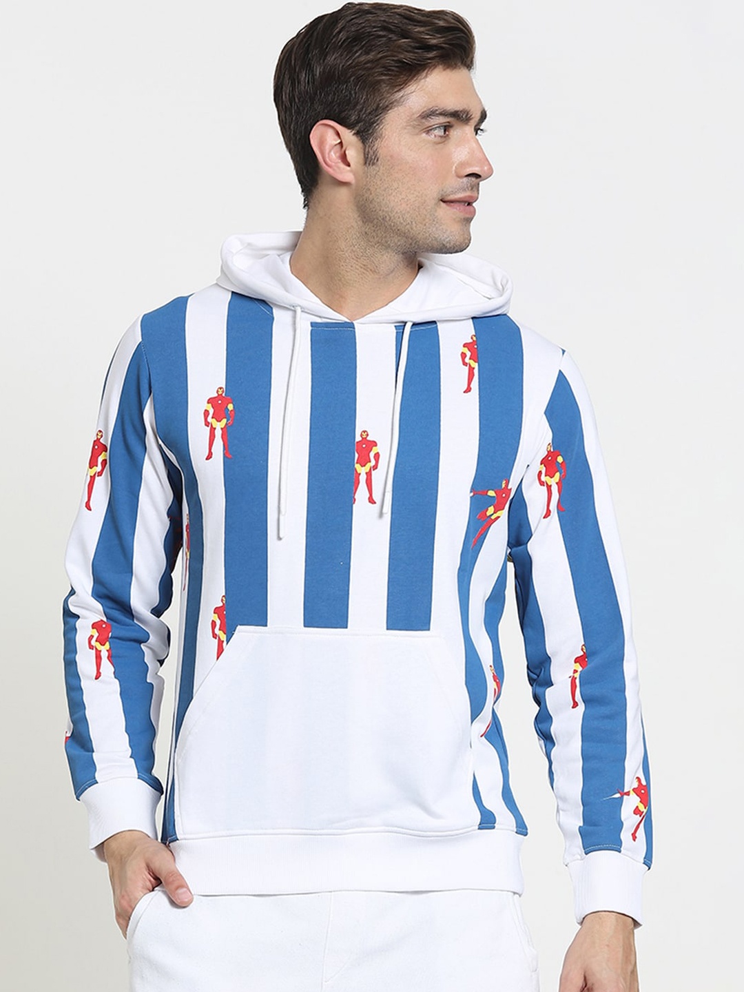 

Bewakoof Men Blue Printed Hooded Sweatshirt