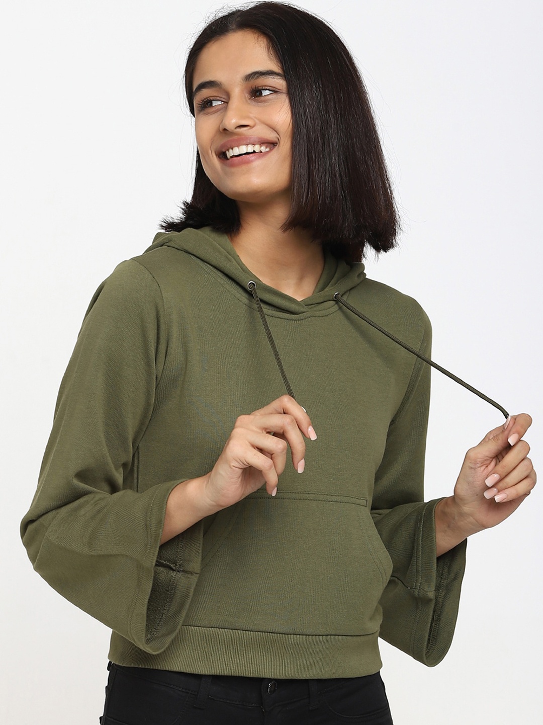 

Bewakoof Women Green Hooded Sweatshirt