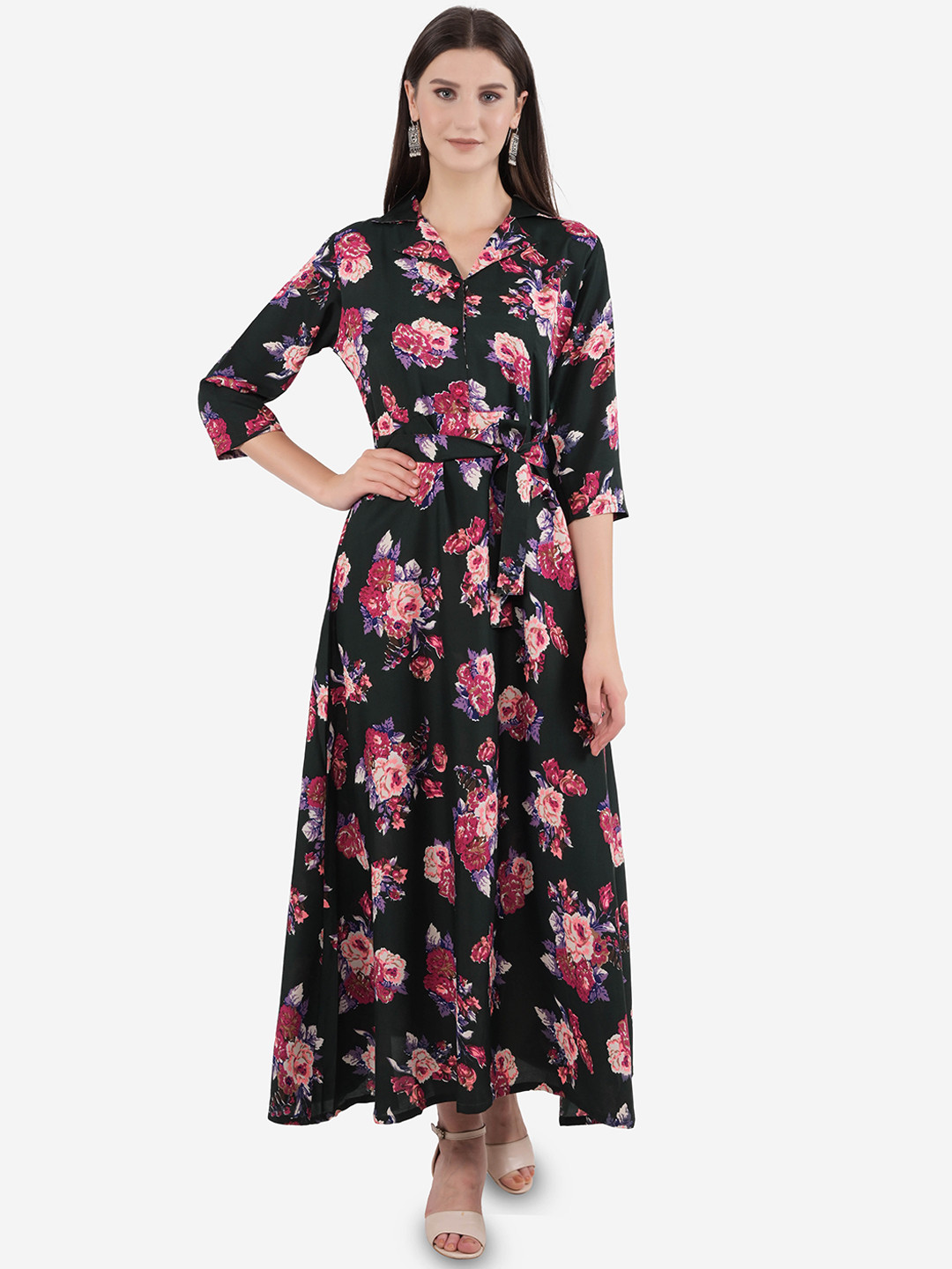 

Ashnaina Black Floral Crepe Maxi Dress